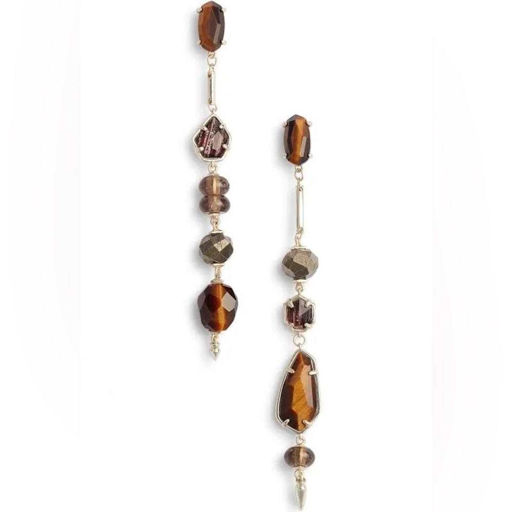 Kendra Scott Cosette Linear Earring in Gold Tigers Eye Mix.